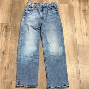 MOTHER the Rambler Zip Flood Light Blue Denim Jeans. Inseam 27”